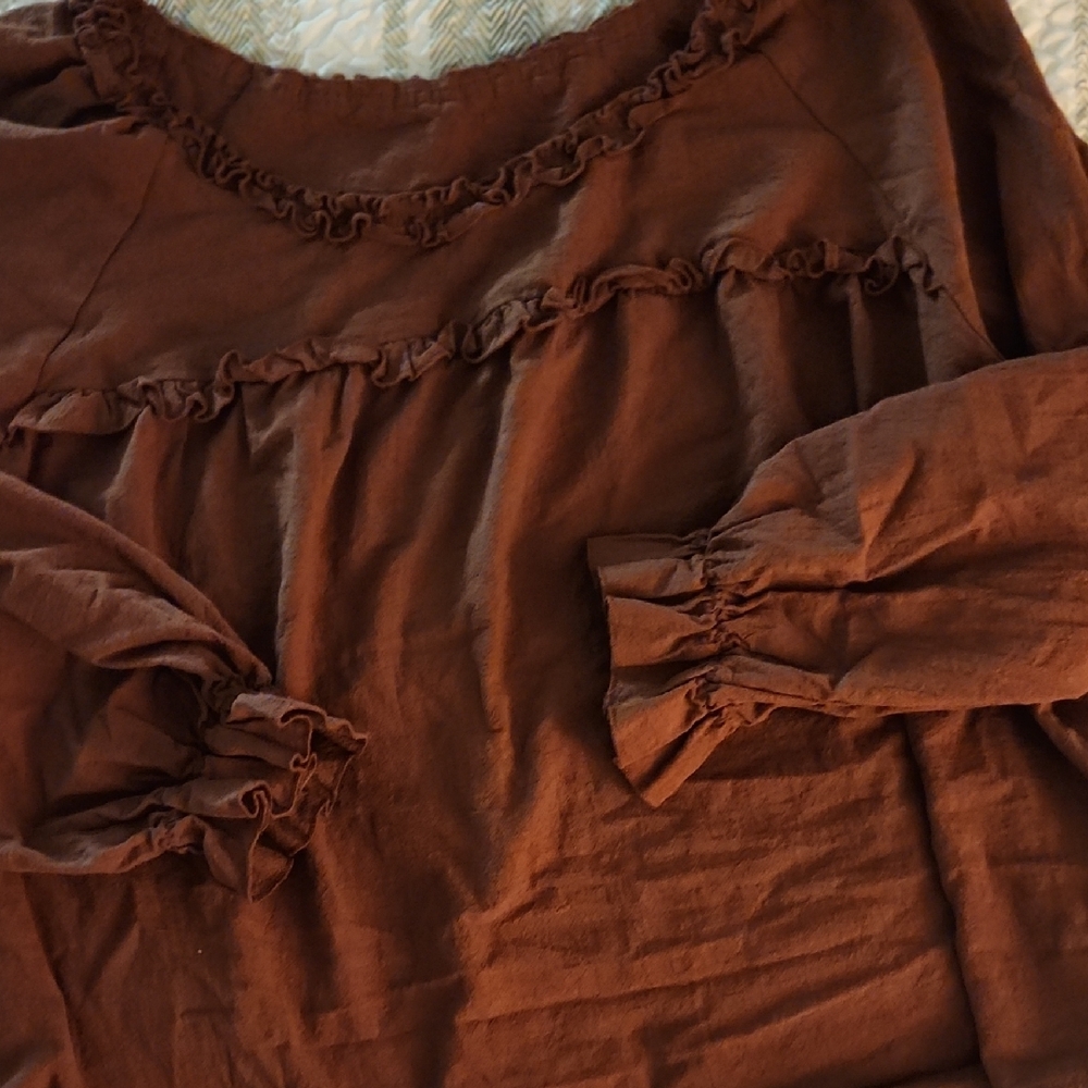 Brown Ruffled Long Sleeve Top - Picture 2 of 2